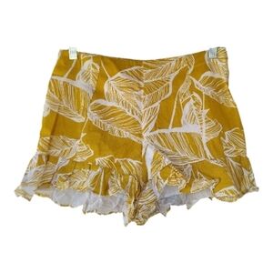 The Sang Mustard & White Botanical Print Ruffle Hem Shorts Size Medium NWT
